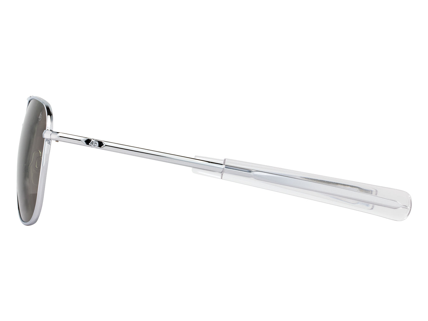 Side view of silver American Optical Original Pilot navigator sunglasses with non-polarised green glass lens