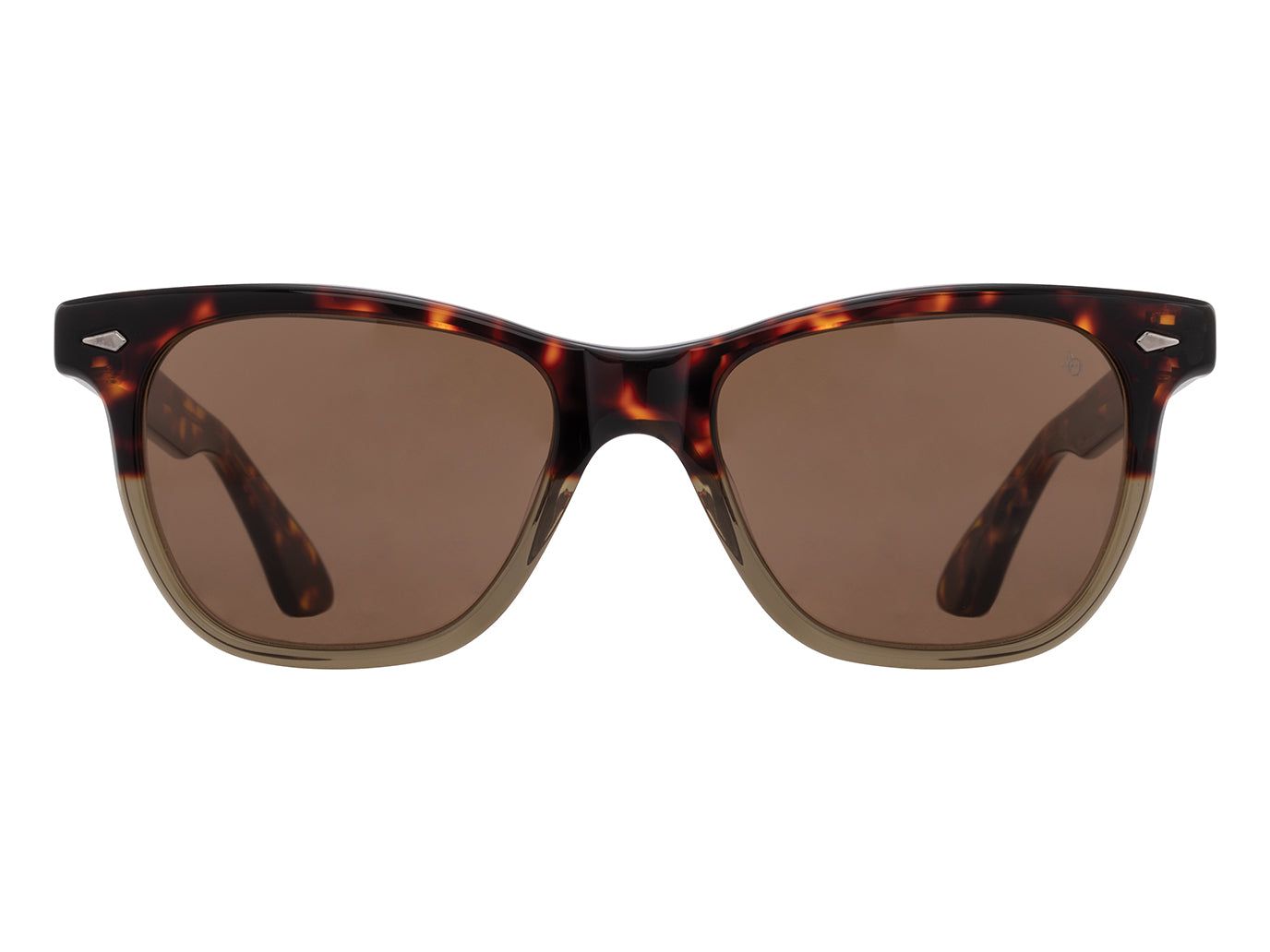 Front view of tortoise khaki American Optical Saratoga acetate sunglasses with polarised brown nylon lens