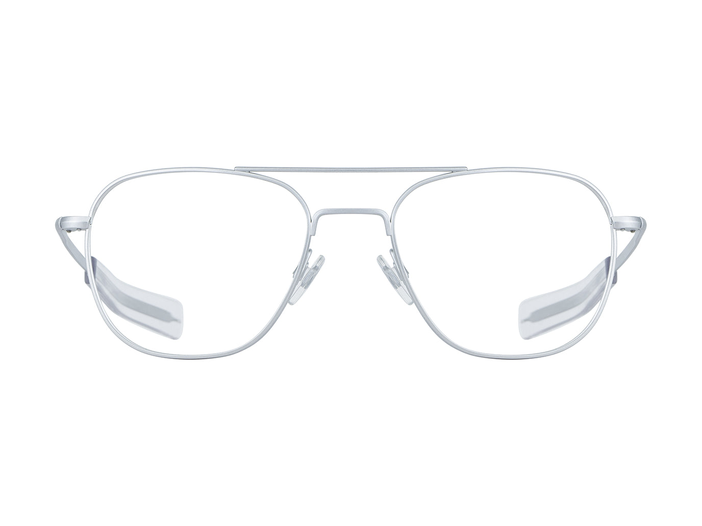 Front view of matte silver American Optical General frame only navigator sunglasses