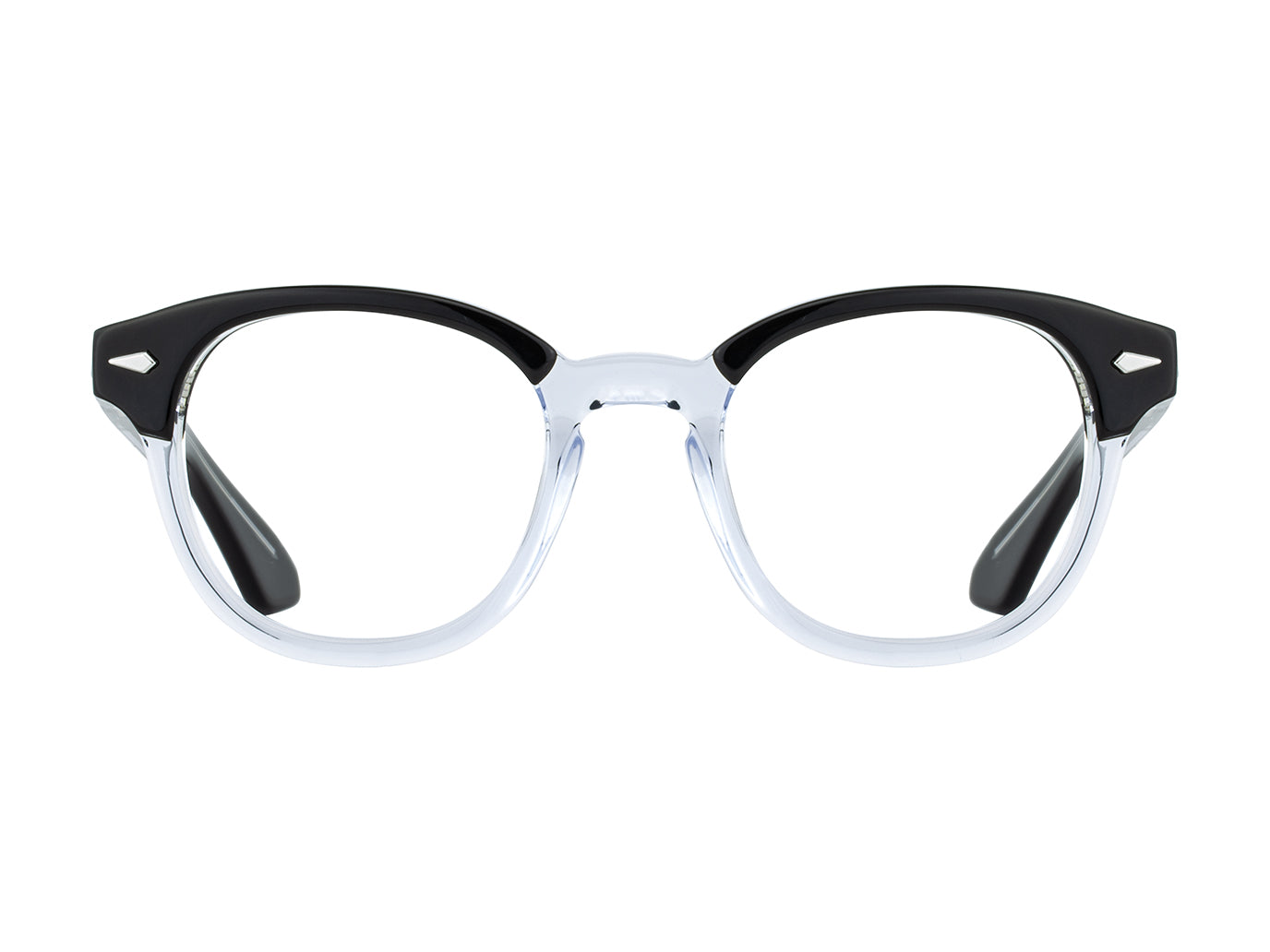 Front view of black and crystal American Optical Times frame only acetate sunglasses