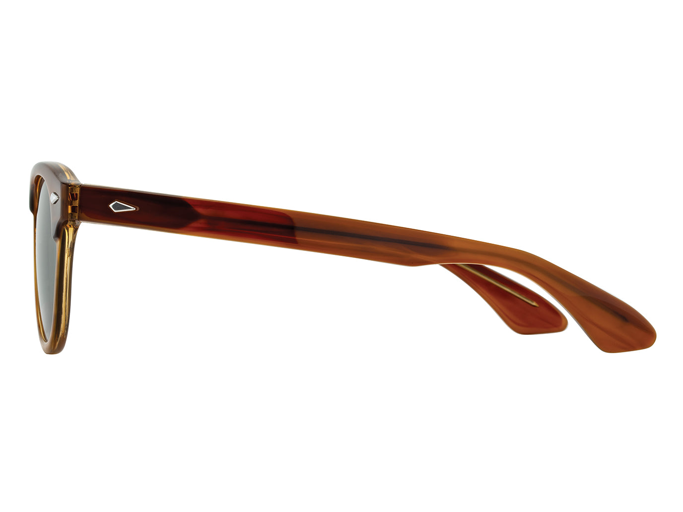 Side view of chestnut and sand American Optical Times acetate sunglasses with non-polarised grey nylon lens