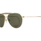 Front angle view of gold American Optical Hazemaster aviator sunglasses with green nylon lens