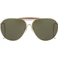 Front view of gold American Optical Hazemaster aviator sunglasses with green nylon lens