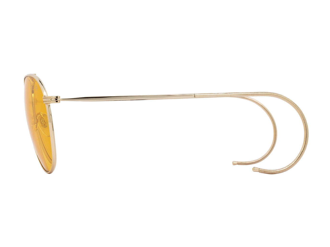 Side view of gold American Optical Hazemaster aviator sunglasses with non-polarised orange nylon lens