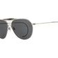 Front angle view of pewter American Optical Hazemaster aviator sunglasses with grey nylon lens