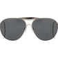 Front view of pewter American Optical Hazemaster aviator sunglasses with grey nylon lens