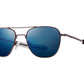 Front angle view of antique silver American Optical Original Pilot navigator sunglasses with non-polarised dark brown mirror glass lens