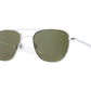 Front angle view of silver American Optical Original Pilot navigator sunglasses with non-polarised green glass lens