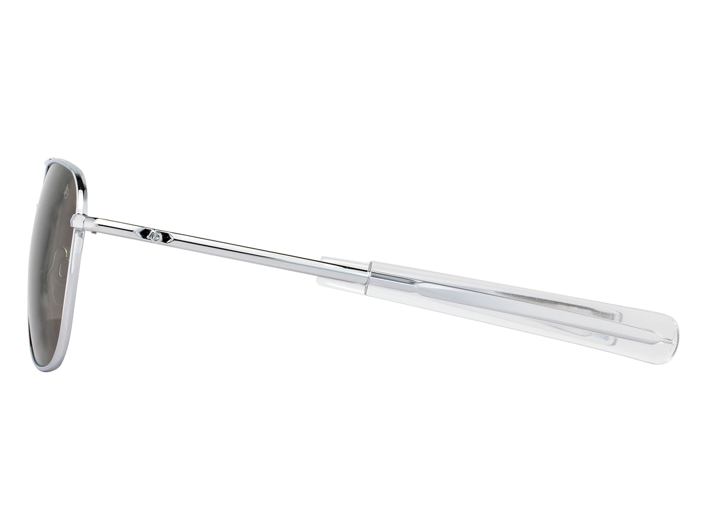 Side view of silver American Optical Original Pilot navigator sunglasses with polarised green glass lens