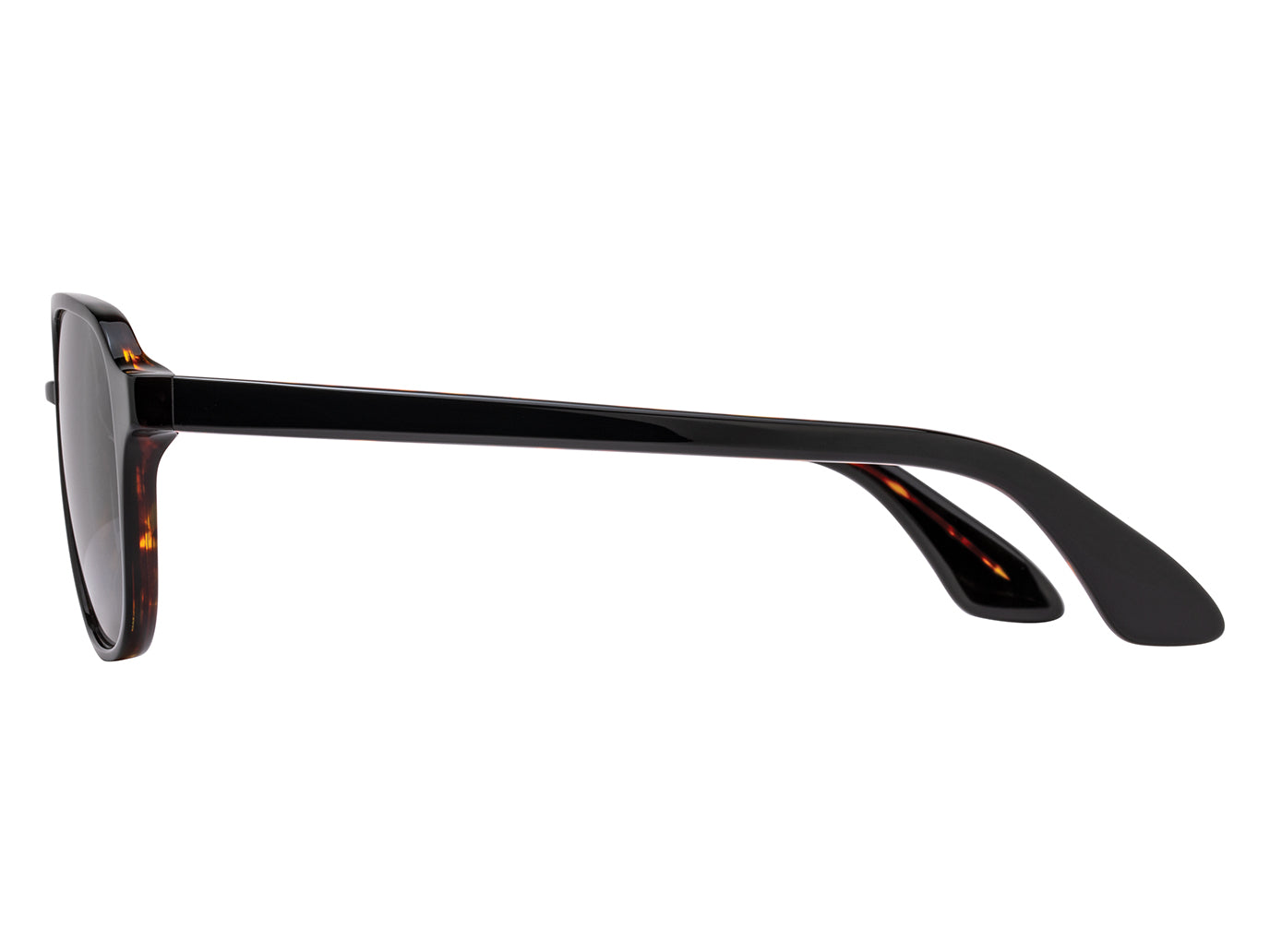 Side view of black tortoise American Optical Racer aviator sunglasses with polarised grey nylon lens