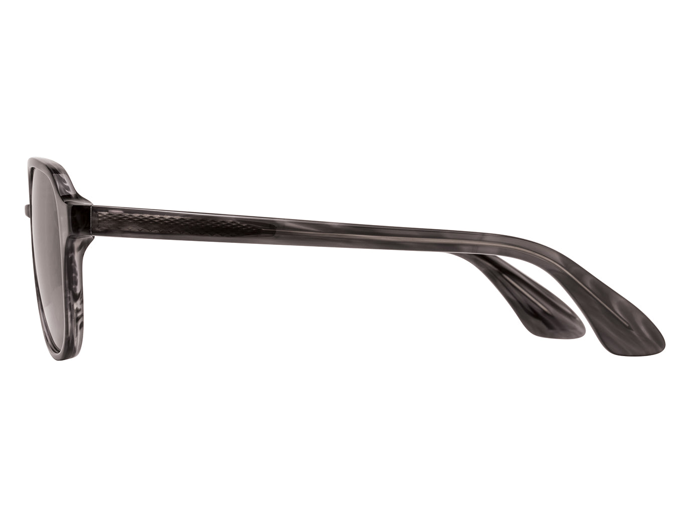 Side view of grey marble American Optical Racer aviator sunglasses with polarised grey nylon lens