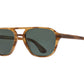 Front angle view of honey American Optical Racer aviator sunglasses with non-polarised green nylon lens