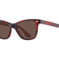 Front angle view of red demi American Optical Saratoga acetate sunglasses with polarised brown nylon lens