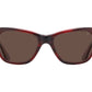 Front view of red demi American Optical Saratoga acetate sunglasses with polarised brown nylon lens