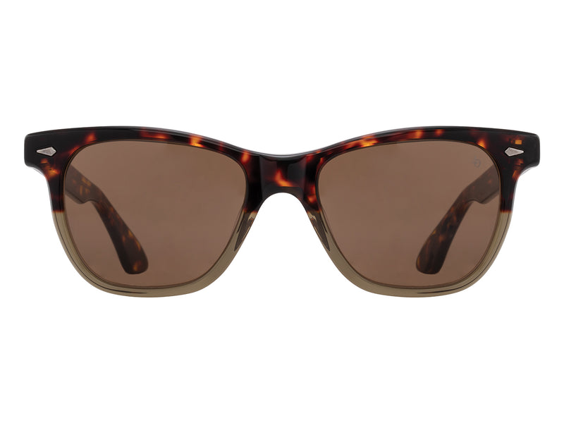 Front view of tortoise khaki American Optical Saratoga acetate sunglasses with non-polarised brown nylon lens