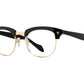 Front angle view of black and gold American Optical Sirmont frame only acetate and metal sunglasses