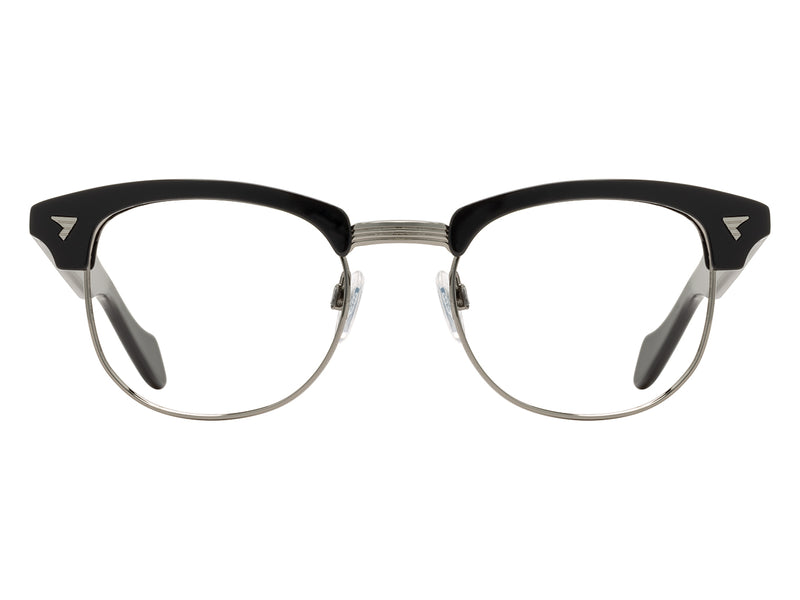 Front view of black and gunmetal American Optical Sirmont frame only acetate and metal sunglasses