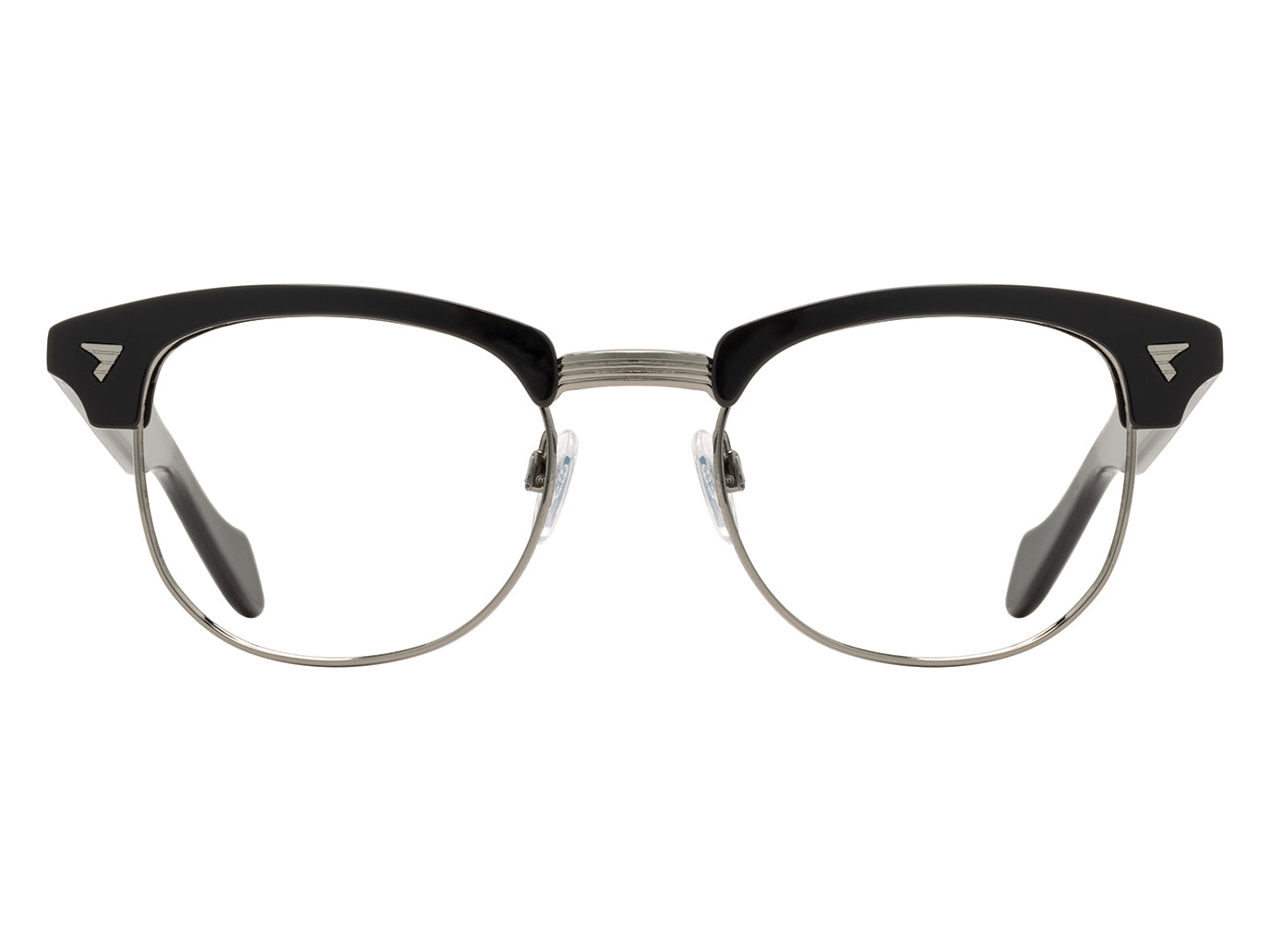 Front view of black and gunmetal American Optical Sirmont frame only acetate and metal sunglasses