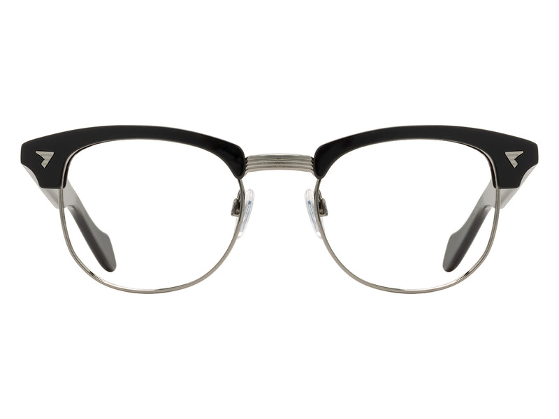 Front view of black and gunmetal American Optical Sirmont frame only acetate and metal sunglasses