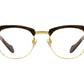 Front view of chocolate and gold American Optical Sirmont frame only acetate and metal sunglasses