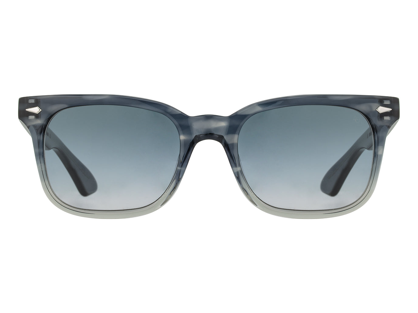 Front view of grey demi fade American Optical Tournament acetate sunglasses with polarised grey gradient nylon lens