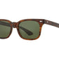 Front angle view of woodgrain American Optical Tournament acetate sunglasses with polarised green nylon lens