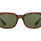 Front view of woodgrain American Optical Tournament acetate sunglasses with polarised green nylon lens