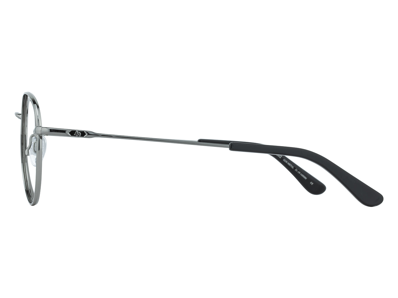 Side view of gunmetal American Optical AO-1002 frame only round sunglasses