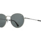 Front angle view of gunmetal American Optical AO-1002 round sunglasses with polarised grey nylon lens