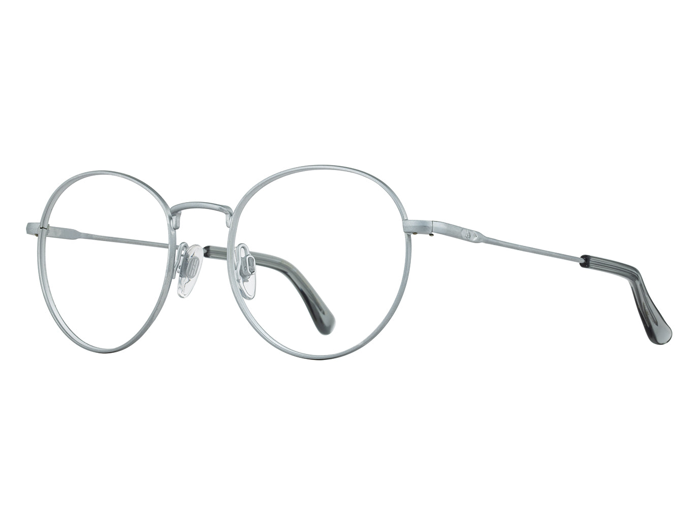 Front angle view of matte silver American Optical AO-1002 frame only round sunglasses