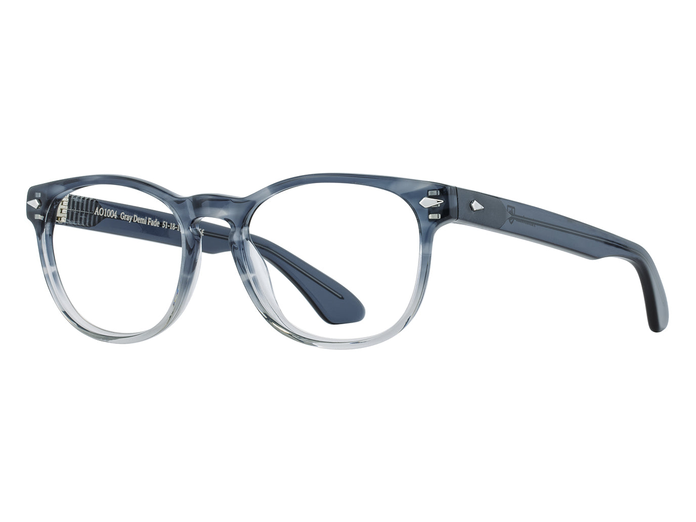 Front angle view of grey demi fade American Optical AO-1004 frame only acetate sunglasses