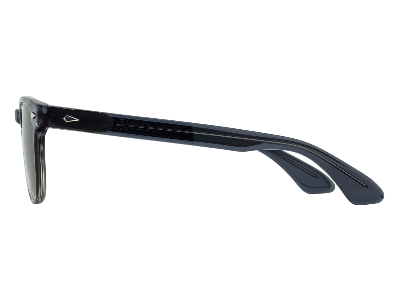 Side view of grey demi fade American Optical AO-1004 acetate sunglasses with non-polarised green nylon lens