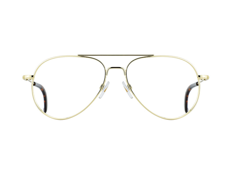 Front view of gold American Optical General frame only teardrop aviator sunglasses