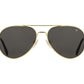 Front view of gold American Optical General teardrop aviator sunglasses with polarised grey glass lens