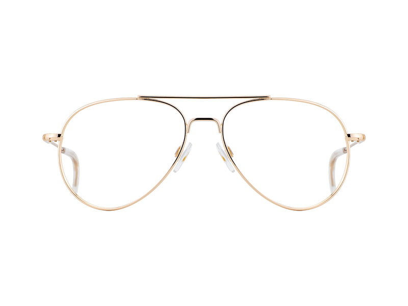 Front view of rose gold American Optical General frame only teardrop aviator sunglasses