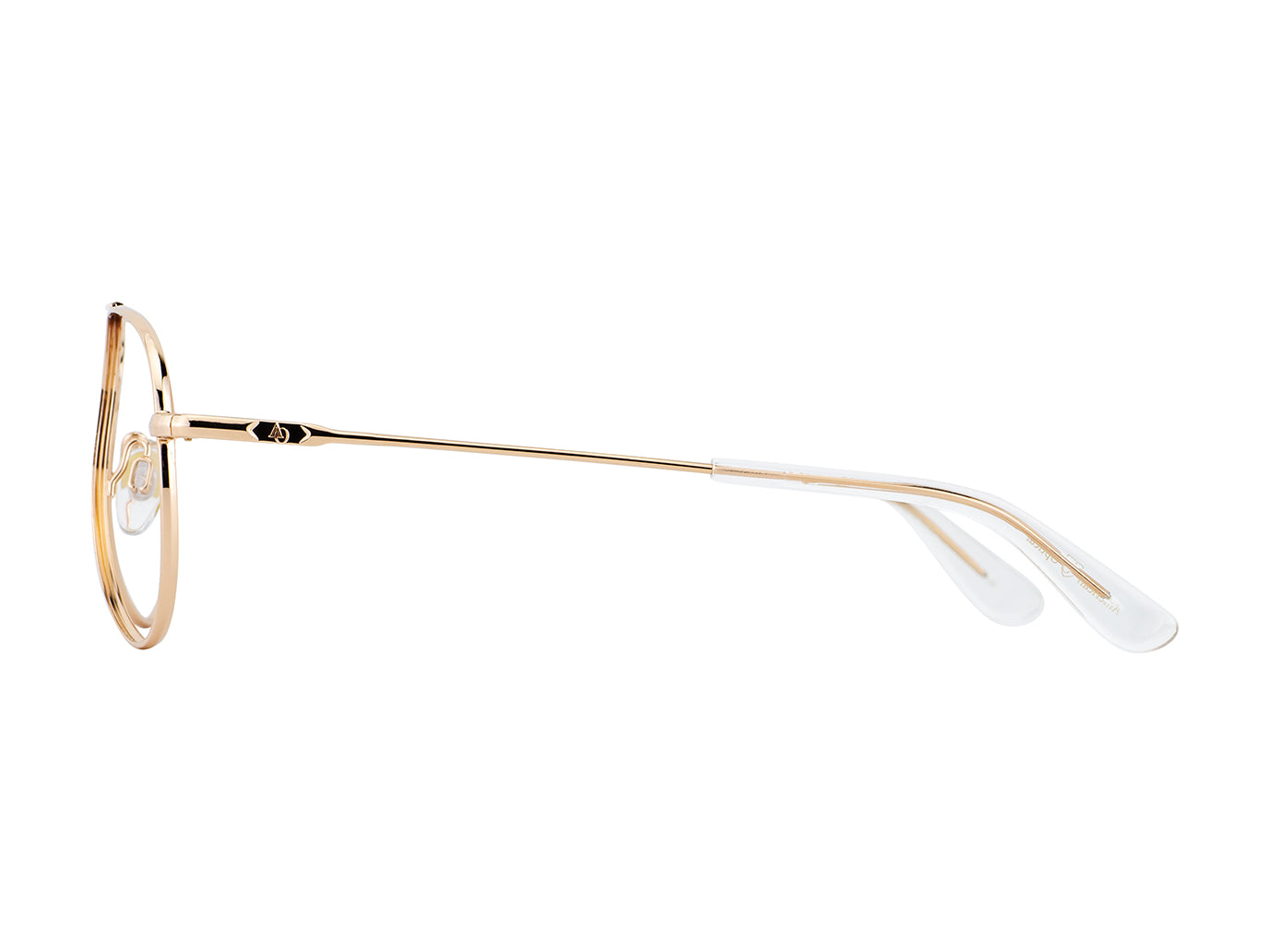 Side view of rose gold American Optical General frame only teardrop aviator sunglasses