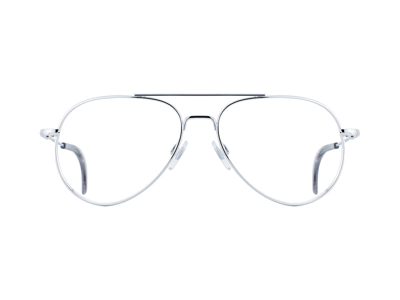 Front view of silver American Optical General frame only teardrop aviator sunglasses