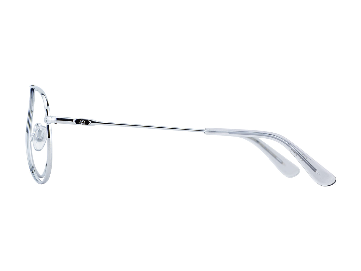 Side view of silver American Optical General frame only teardrop aviator sunglasses