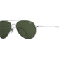 Front angle view of silver American Optical General teardrop aviator sunglasses with non-polarised green glass lens