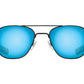 Front view of black American Optical Original Pilot navigator sunglasses with non-polarised blue mirror glass lens