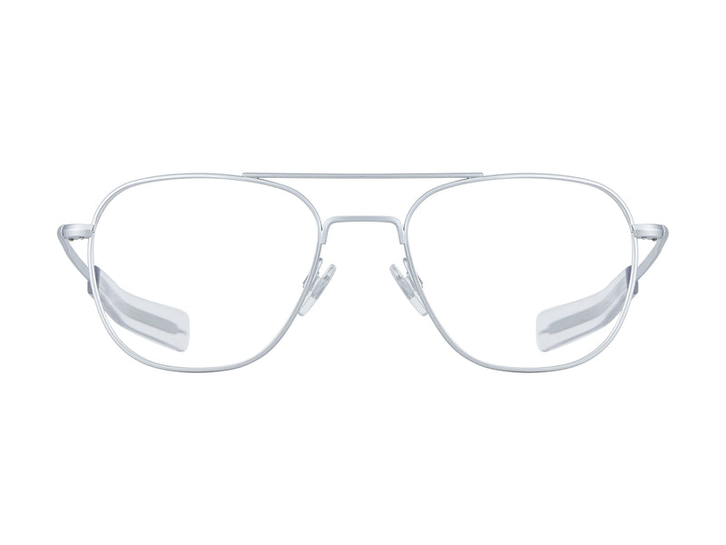 Front view of matte silver American Optical General frame only navigator sunglasses