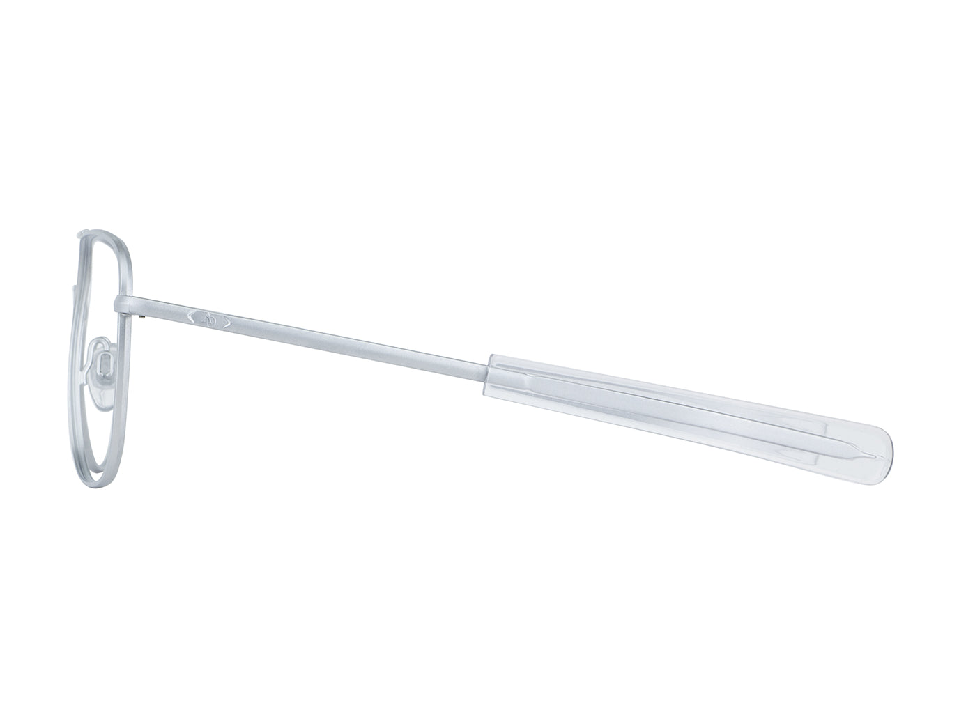 Side view of matte silver American Optical General frame only navigator sunglasses