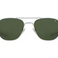 Front view of matte silver American Optical Original Pilot navigator sunglasses with polarised green glass lens