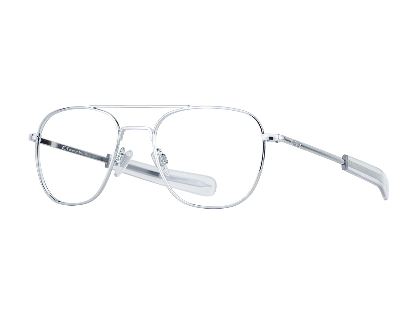 Front angle view of silver American Optical General frame only navigator sunglasses