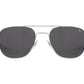 Front view of silver American Optical Original Pilot navigator sunglasses with non-polarised grey glass lens