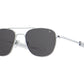 Front angle view of silver American Optical Original Pilot navigator sunglasses with polarised grey glass lens