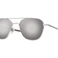 Front angle view of silver American Optical Original Pilot navigator sunglasses with non-polarised silver mirror glass lens