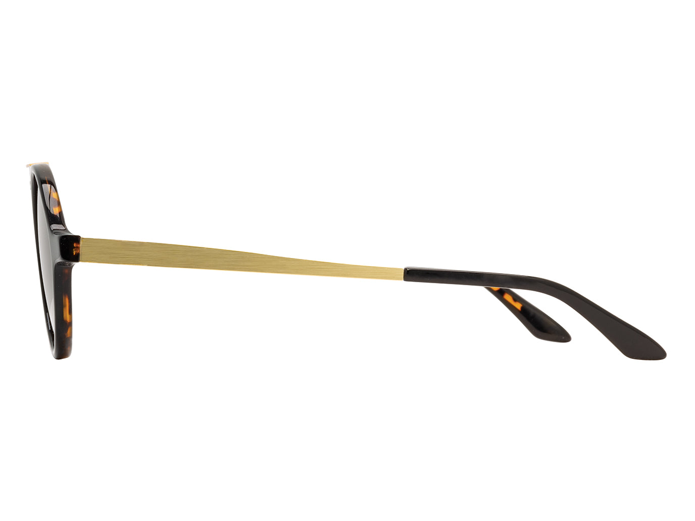 Side view of black tortoise and gold American Optical Oxford neo-vintage sunglasses with polarised brown nylon lens