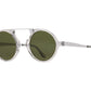 Front angle view of grey crystal and silver American Optical Oxford neo-vintage sunglasses with non-polarised green nylon lens
