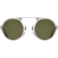 Front view of grey crystal and silver American Optical Oxford neo-vintage sunglasses with non-polarised green nylon lens